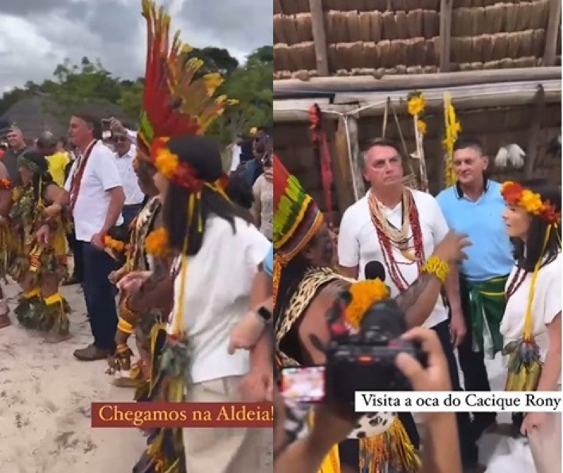 Bolsonaro visita aldeia, dança e joga bola com indígenas