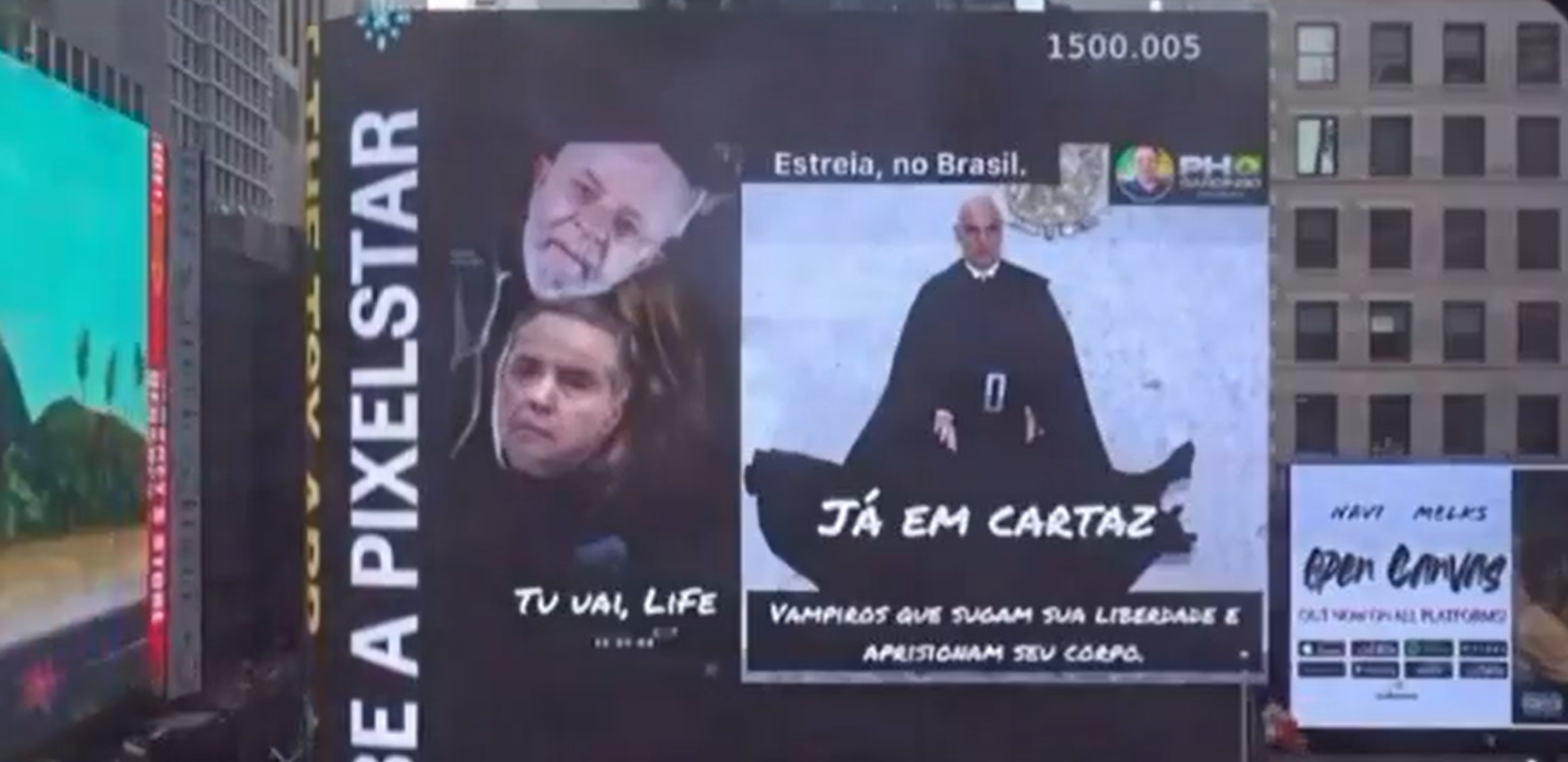 Lula, Moraes e Barroso aparecem em meme na Times Square