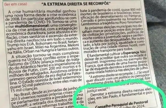 Padre exalta Boulos nas redes e exibe texto paroquial de esquerda