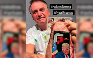 Michelle compartilha foto de Bolsonaro com picanha que faz homenagem a Trump