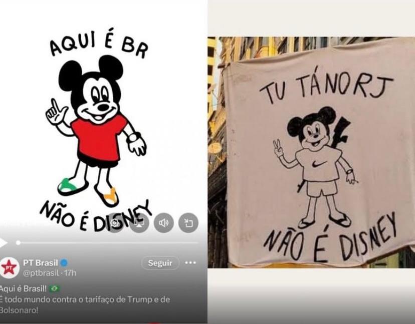 PT usa ilustração polêmica com Mickey e levanta suspeita de referência ao Comando Vermelho