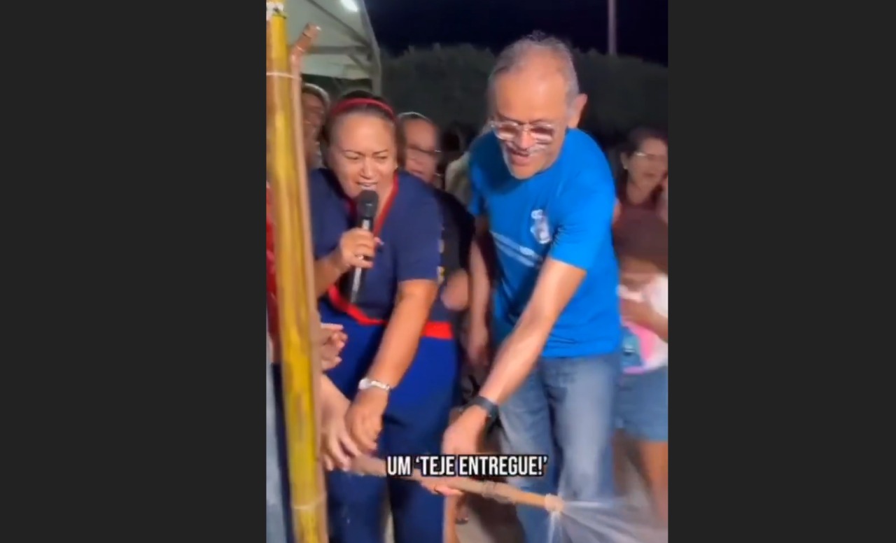 Governadora Fátima vira meme ao abrir torneira em praça: “Tá entregue o cano”