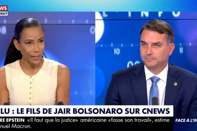 Flávio Bolsonaro leva críticas ao governo Lula, ao STF e a Macron à televisão francesa
