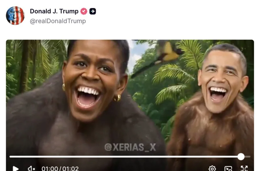 🎥 Trump publica vídeo ofensivo com Obama e reacende acusações de racismo