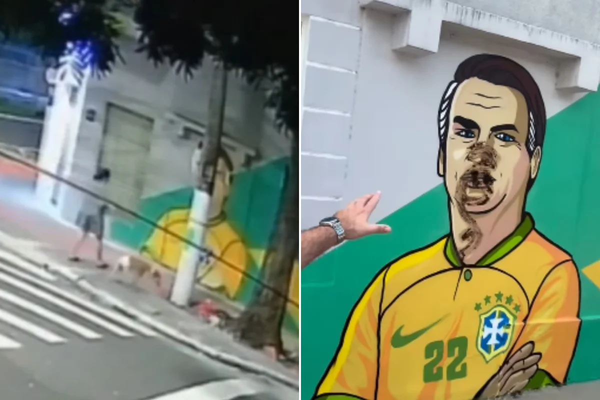 Mulher é flagrada vandalizando pintura de Bolsonaro em Vitória e caso gera investigação da Polícia Civil