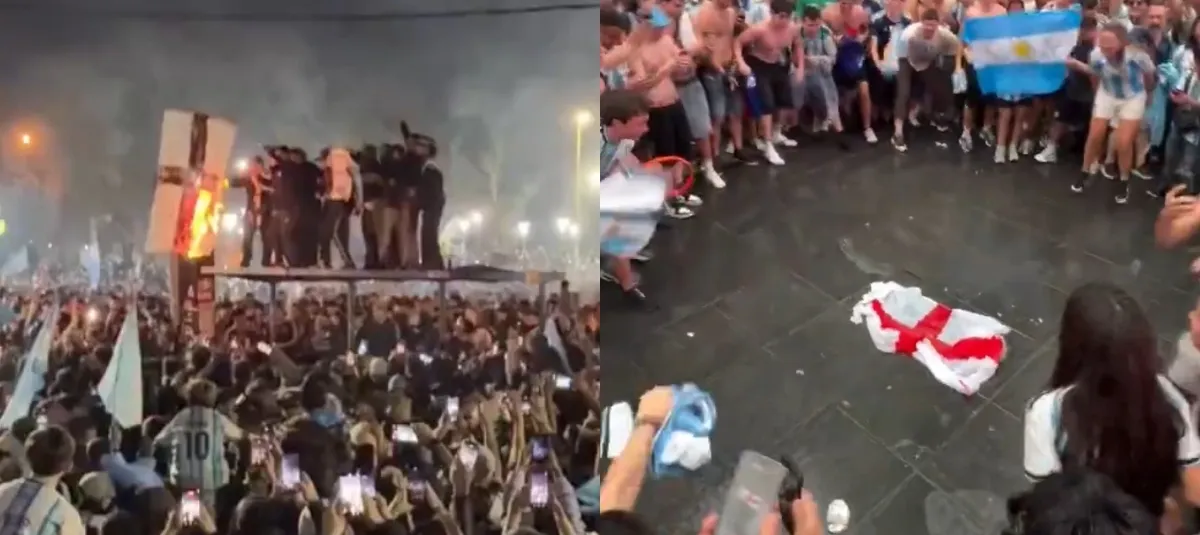 Torcedores argentinos pisoteiam e cospem em bandeira da Inglaterra após classificação para a final da Copa do Mundo de 2026