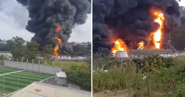 Incêndio de grandes proporções atinge fábrica de solventes em Itaquaquecetuba; explosões são relatadas e bombeiros combatem chamas