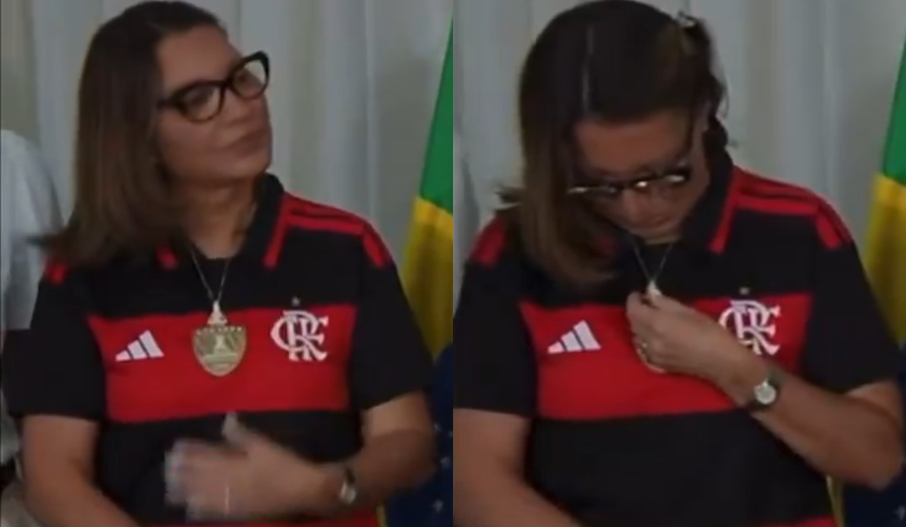 Janja usa camisa do Flamengo sem bet e medalha de Nossa Senhora Aparecida em evento com Lula Janja usa camisa do Flamengo sem bet e medalha de Nossa Senhora Aparecida em evento com Lula