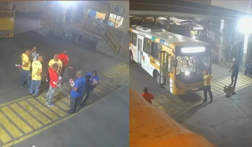 Câmeras flagram homens colando adesivos do PT em ônibus de Salvador durante a madrugada; Bruno Reis divulga imagens em meio à crise no transporte no dia da eleição