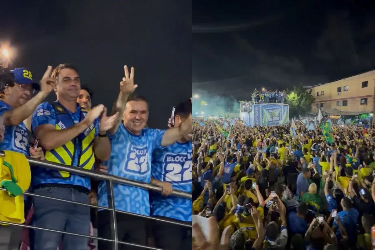 Multidão toma as ruas de Fortaleza em apoio a Flávio Bolsonaro; André Fernandes lidera mobilização do “Bloquinho do 22”
